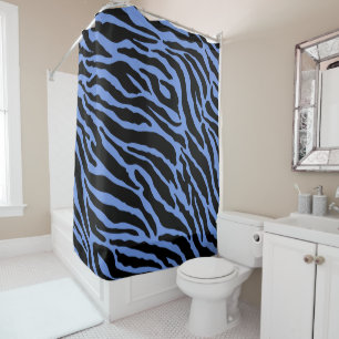 Rideaux De Douche Rayures imprimées d'animaux bleues et noires