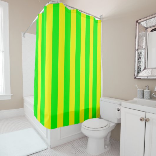 Rideaux De Douche Rayures Jaune Citron et Vert Citron (En situation)