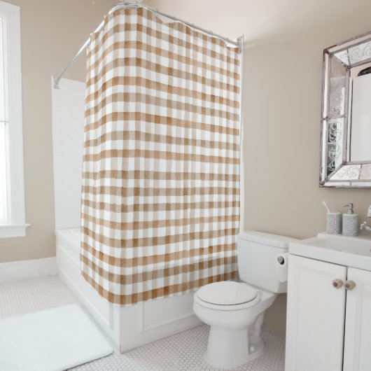 Rideaux De Douche Rayures Marron Crème Plaid Tanné (En situation)