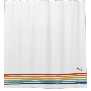 Rideaux De Douche Rayures minimalistes monogrammées rétro