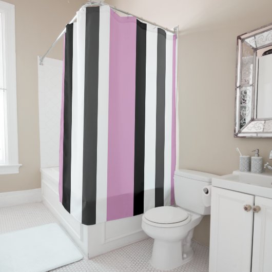 Rideaux De Douche Rayures noires, grises et blanches (En situation)