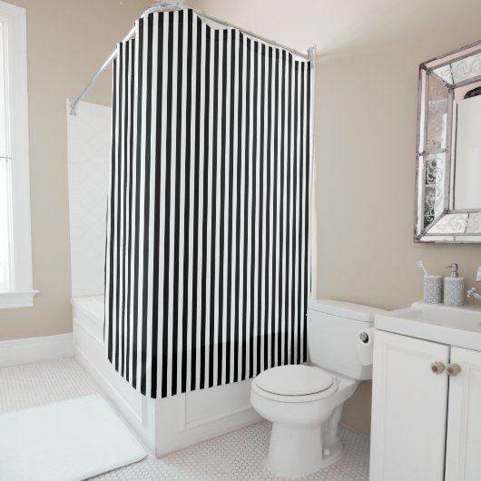Rideaux De Douche Rayures noires nautiques (En situation)