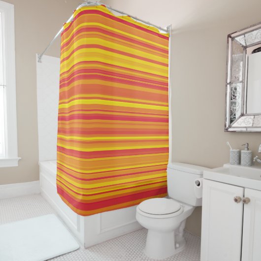 Rideaux De Douche Rayures Orange Rouge Jaune (En situation)
