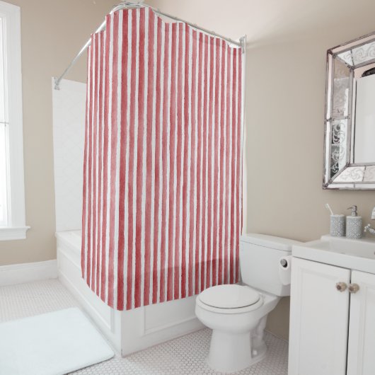Rideaux De Douche Rayures rouges et blanches (En situation)