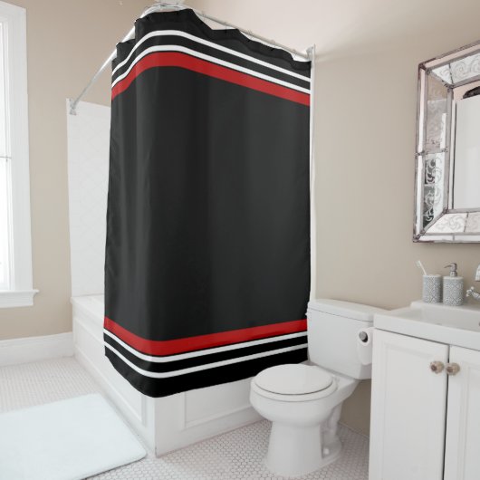 Rideaux De Douche Rayures rouges et blanches noires (En situation)