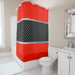 Rideaux De Douche Rayures rouges, noires, argentées et blanches