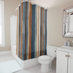 Rideaux De Douche Rayures rouille et marron bleu denim