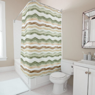 Rideaux De Douche Rayures Vert Crème Marron