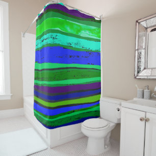 Rideaux De Douche rayures vertes et bleues