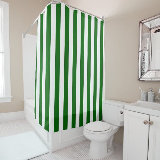 Rideaux De Douche Rayures verticales vert émeraude et blanc (En situation)