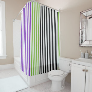 Rideaux De Douche Rayures Violet Vert Noir