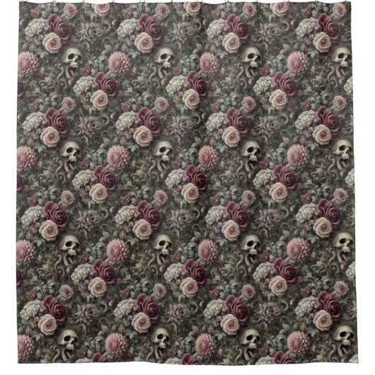 Rideaux De Douche Reaping in the Rose - Gothic Skull Floral (Devant)