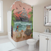 RIDEAUX DE DOUCHE RECHERCHE DE TRÉSOR DE PIRATES (En situation)