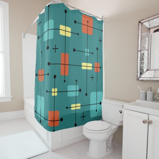 Rideaux De Douche Rectangles arrondies Carré Turquoise (En situation)