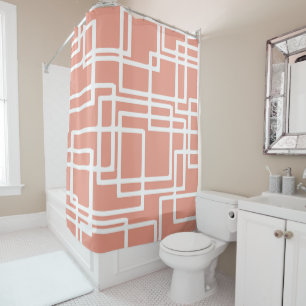 Rideaux De Douche Rectangles Blanches Rétro Modernes Sur Le Corail