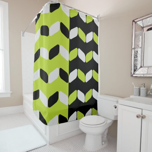 Rideaux De Douche Rectangles diagonales Chartreuse noire (En situation)