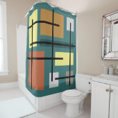 Rideaux De Douche Rectangles du Moyen-siècle Carré Turquoise multico (En situation)