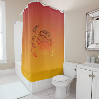 Rideaux De Douche Red and Orange Floral Mandala Art