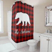 Rideaux De Douche Red Buffalo Plaid & Bear | Nom personnel Cadeau (En situation)