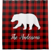 Rideaux De Douche Red Buffalo Plaid & Bear | Nom personnel Cadeau (Devant)