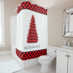 Rideaux De Douche Red Buffalo Russe Plaid Christmas Tree