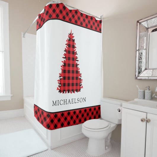 Rideaux De Douche Red Buffalo Russe Plaid Christmas Tree (En situation)