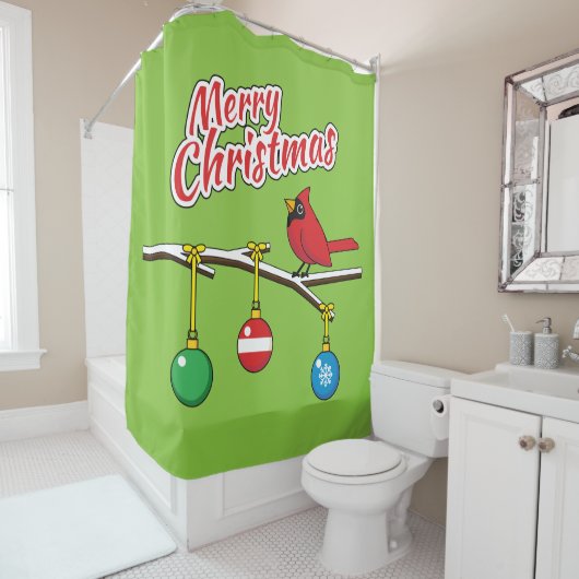 Rideaux De Douche Red Cardinal on Christmas (En situation)