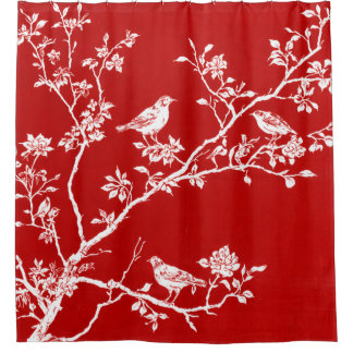 Rideaux De Douche Red Chinoiserie Bird Shower Curtain | Elegant 