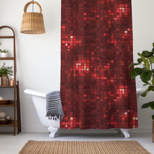 Rideaux De Douche Red Disco Style Squares Valentine Pattern
