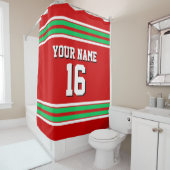 Rideaux De Douche Red Emerald Green White Stripes Sports Jersey (En situation)