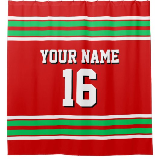 Rideaux De Douche Red Emerald Green White Stripes Sports Jersey (Devant)