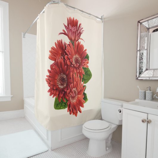 Rideaux De Douche Red Gerbera Daisies (En situation)