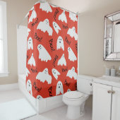 Rideaux De Douche Red Ghosts : Motif Vintage d'Halloween (En situation)
