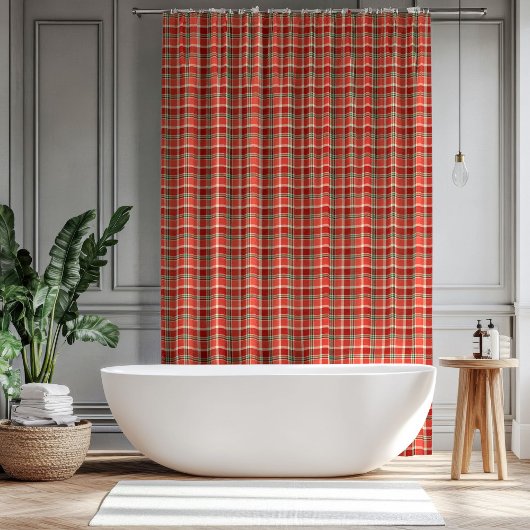 Rideaux De Douche Red Green Bath Curtain Timeless Christmas Accent