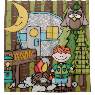 Rideaux De Douche Red Hair Boy Outdoors Camping Pêche Vacances