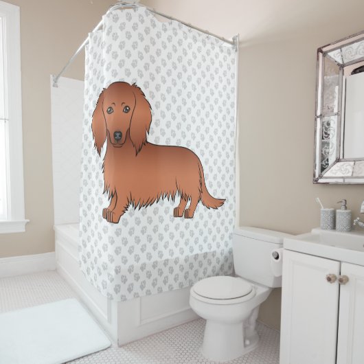Rideaux De Douche Red Long Cheveux Dachshund mignonette Cartoon Chie (En situation)