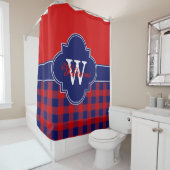 Rideaux De Douche Red Navy Blue Buffalo Plaid 1ICBR Monogramme (En situation)