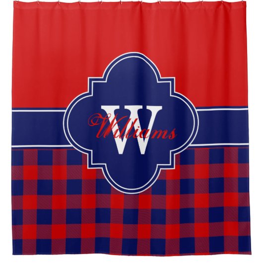 Rideaux De Douche Red Navy Blue Buffalo Plaid 1ICBR Monogramme (Devant)