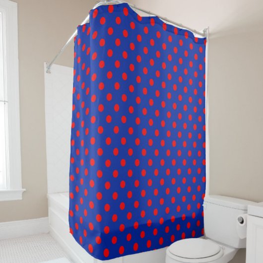 Rideaux De Douche Red On Blue Polka Dots Pattern Design