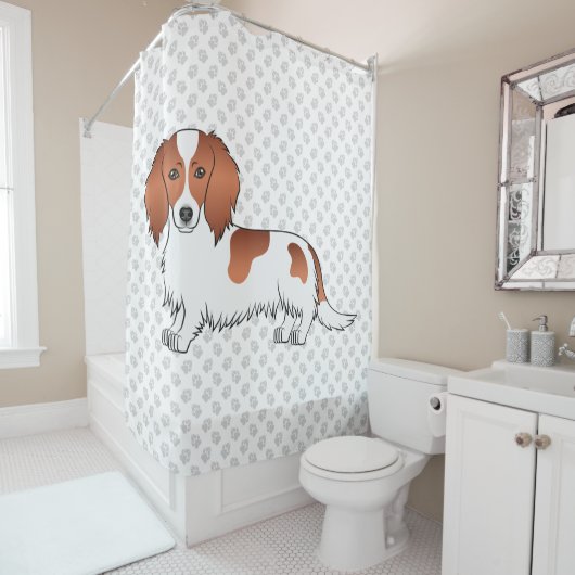 Rideaux De Douche Red Piebald Long Cheveux Dachshund Dessin Chien &  (En situation)