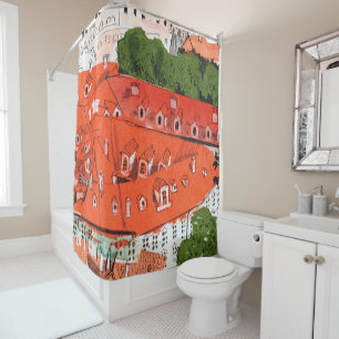 Rideaux De Douche Red Roofs Prague Tchèque Cityscape Papier Collage