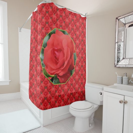 Rideaux De Douche Red Roses Foral Art Pattern (En situation)