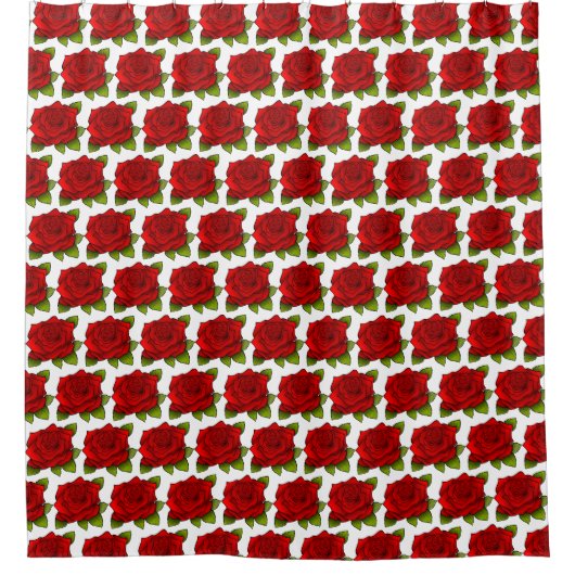 Rideaux De Douche Red Roses Pattern on White (Devant)