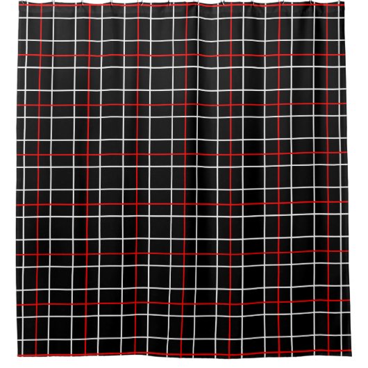 Rideaux De Douche Red White Graphical Lines Black Plaid Design  (Devant)