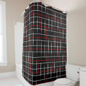 Rideaux De Douche Red White Graphical Lines Black Plaid Design 