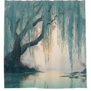 Rideaux De Douche Reflet d'arbre de saule serein Art de la nature (3