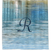 Rideaux De Douche Reflet d'eau abstrait avec monogramme bleu (Devant)