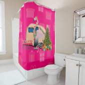 Rideaux De Douche remorque flamingo de noël (En situation)