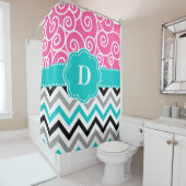 Rideaux De Douche Remous turquoise rose Chevron personnalisé (En situation)