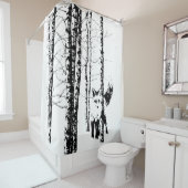 Rideaux De Douche Renard dans la forêt de Birch Blanc Noir Silhouett (En situation)